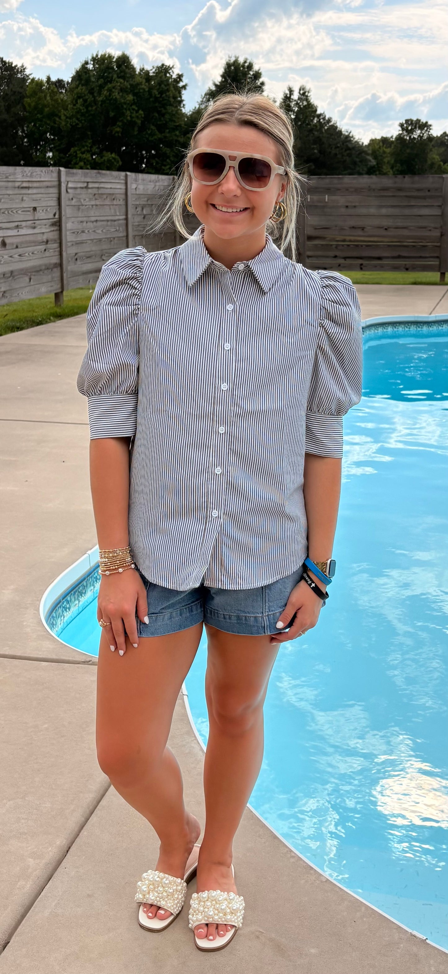 The Sloan Striped Blouse-Gray