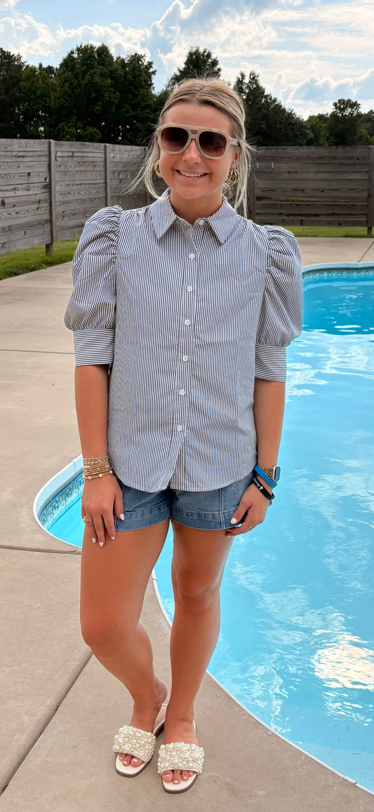 The Sloan Striped Blouse-Gray