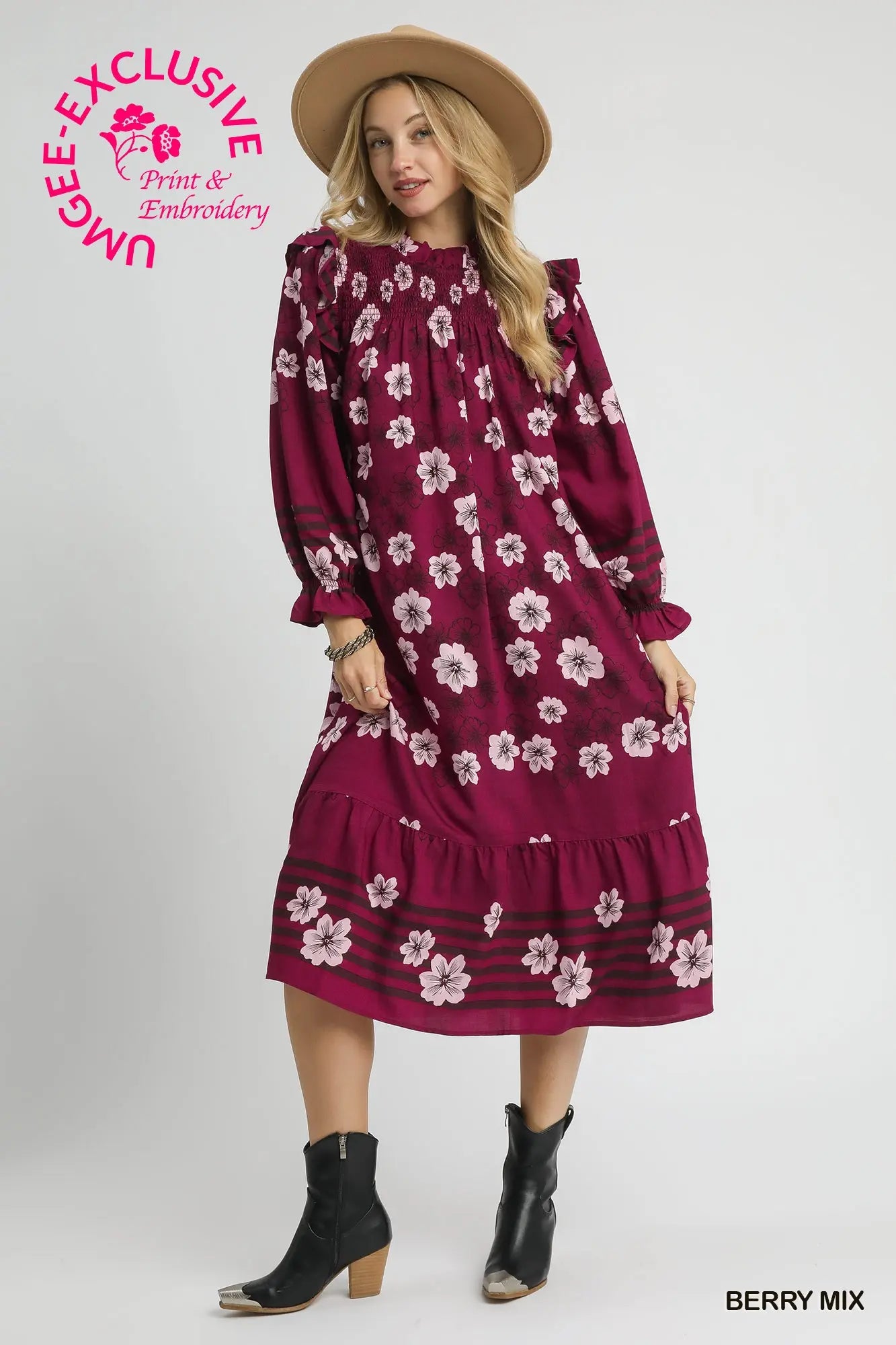 The Brielle Bloom Midi Dress – Berry Mix