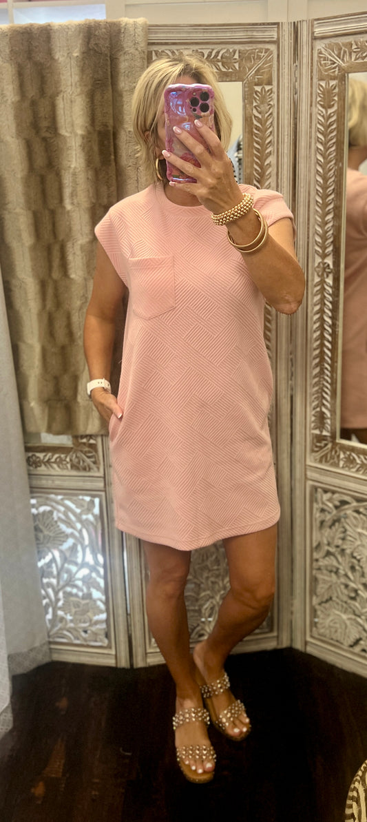 Blush Textured Pocket Shift Dress