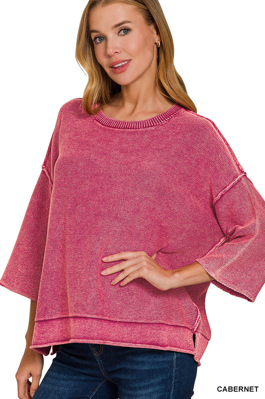 Easy Does It Washed Sweater – Cabernet