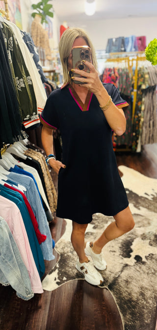 The Collins Contrast Dress – Navy Mix