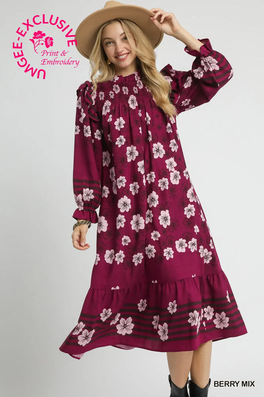 The Brielle Bloom Midi Dress – Berry Mix