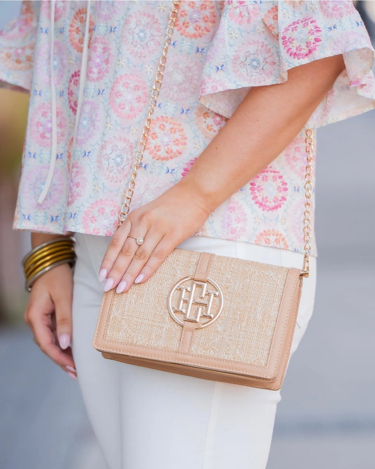 Caroline Hill - Cecilia Logo Handbag Natural Lattice