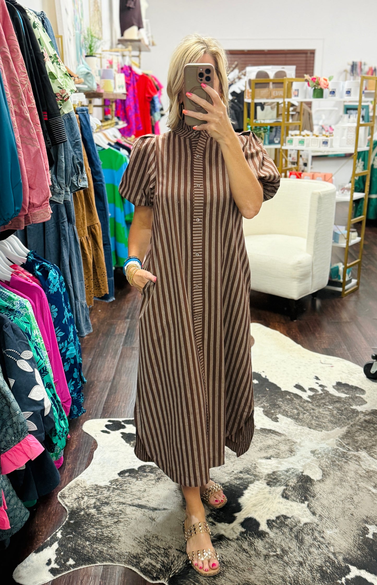 Cocoa Stripe Midi Dress