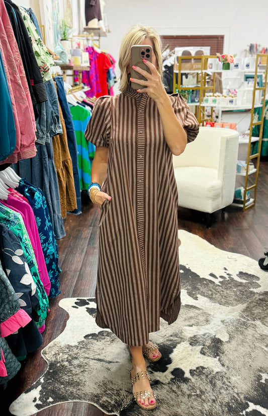 Cocoa Stripe Midi Dress