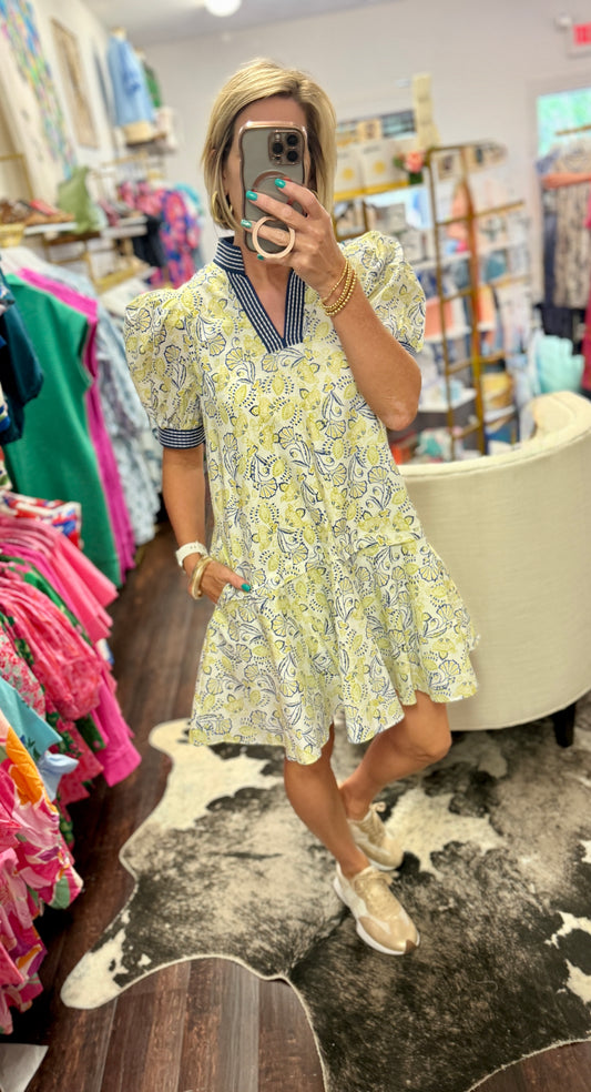 The Lemon Grove Ruffle Sleeve Floral Dress