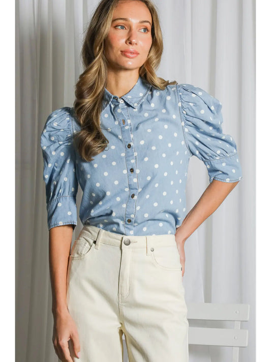The Skyline Polka Dot Puff Sleeve Blouse