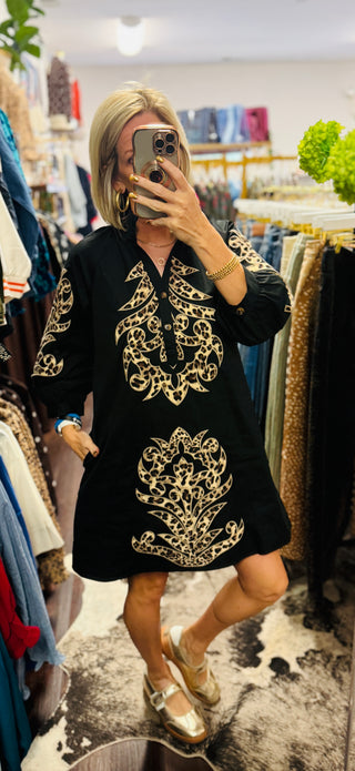 The Ellington Appliqué Dress – Black Leopard