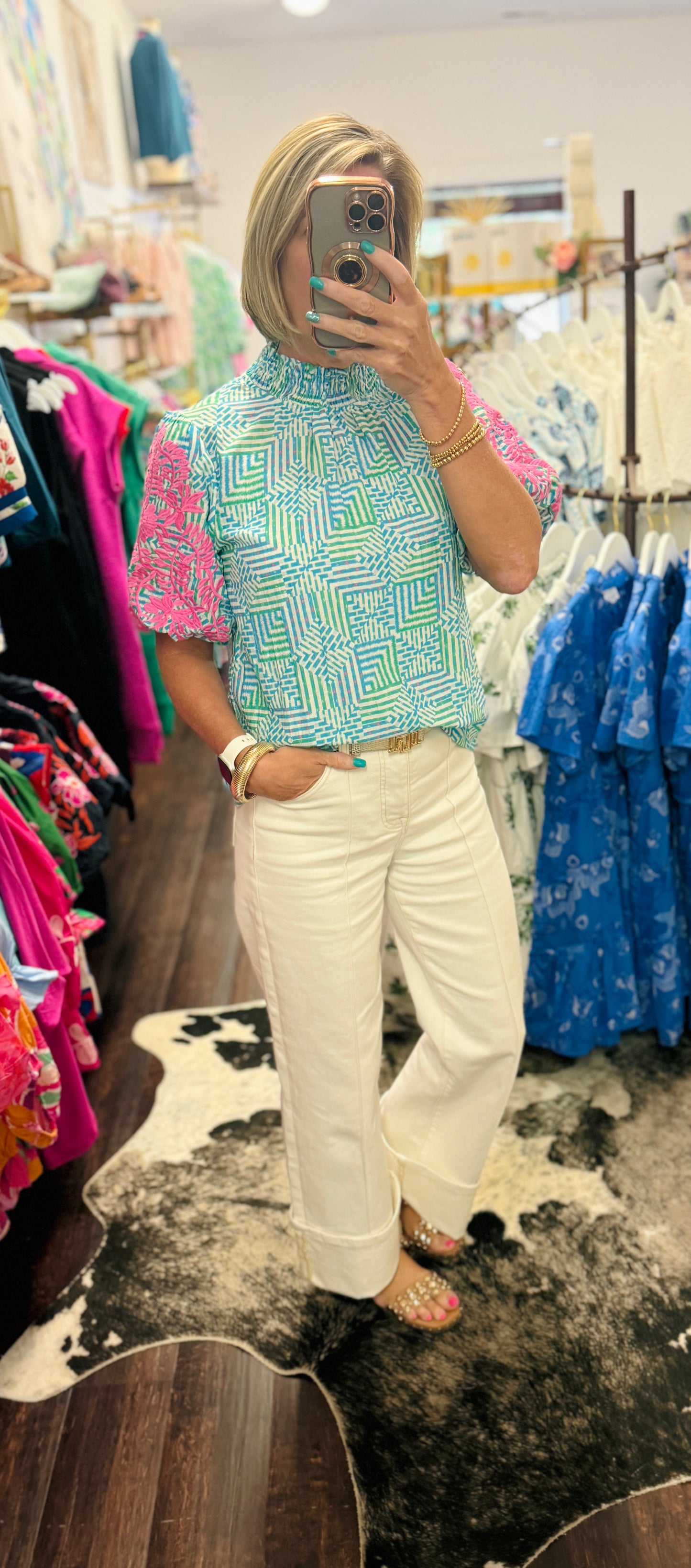 The Seaside Mosaic Puff Sleeve Top
