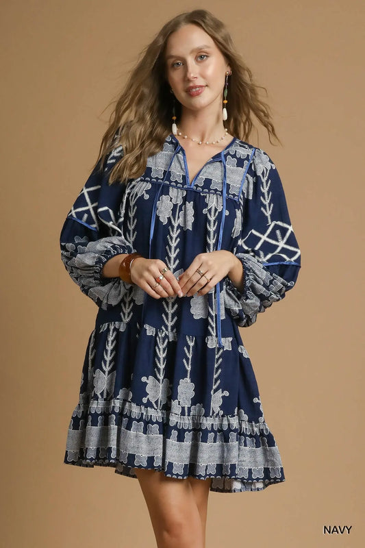The Lila Haven Embroidered Dress – Navy