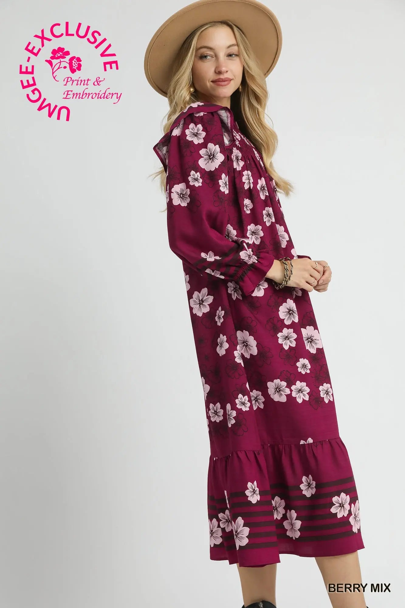 The Brielle Bloom Midi Dress – Berry Mix