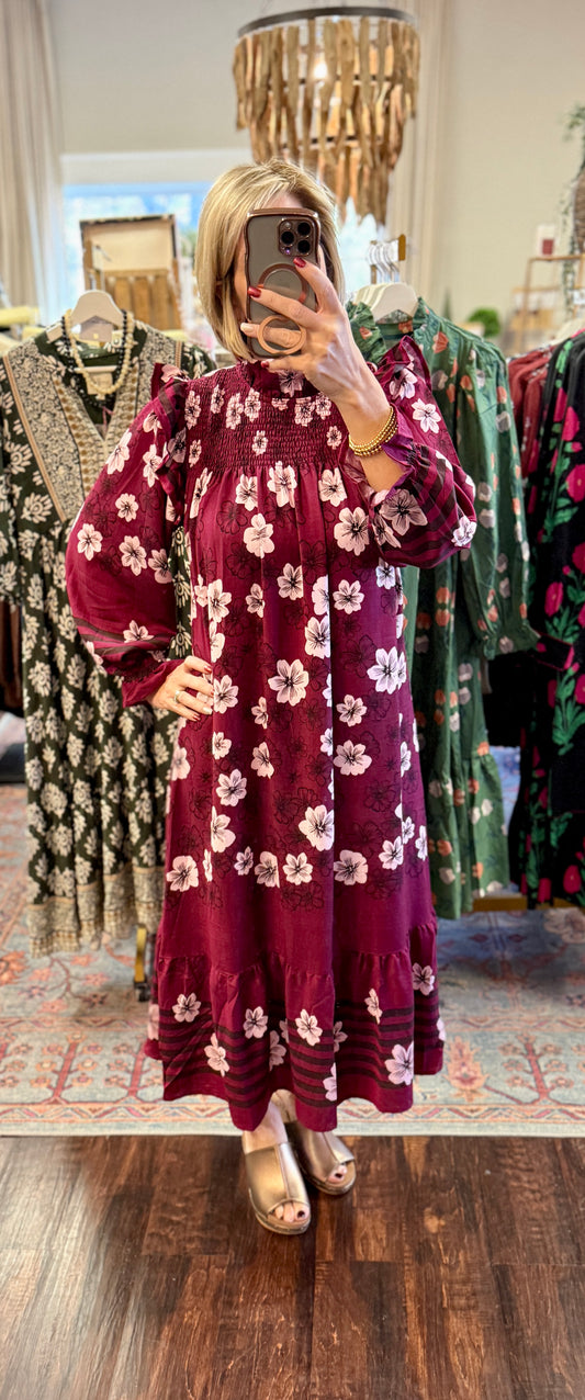 The Brielle Bloom Midi Dress – Berry Mix