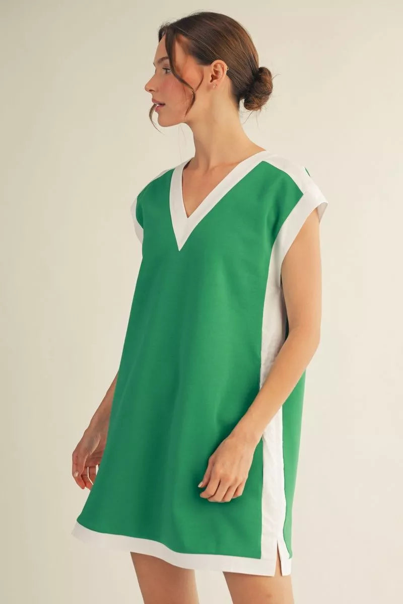 The Emerald Court V-Neck Shift Dress