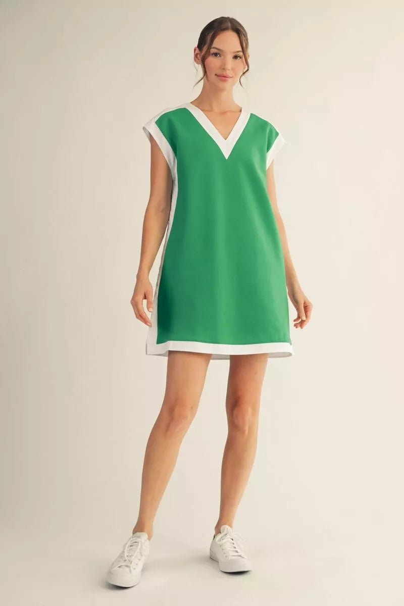 The Emerald Court V-Neck Shift Dress