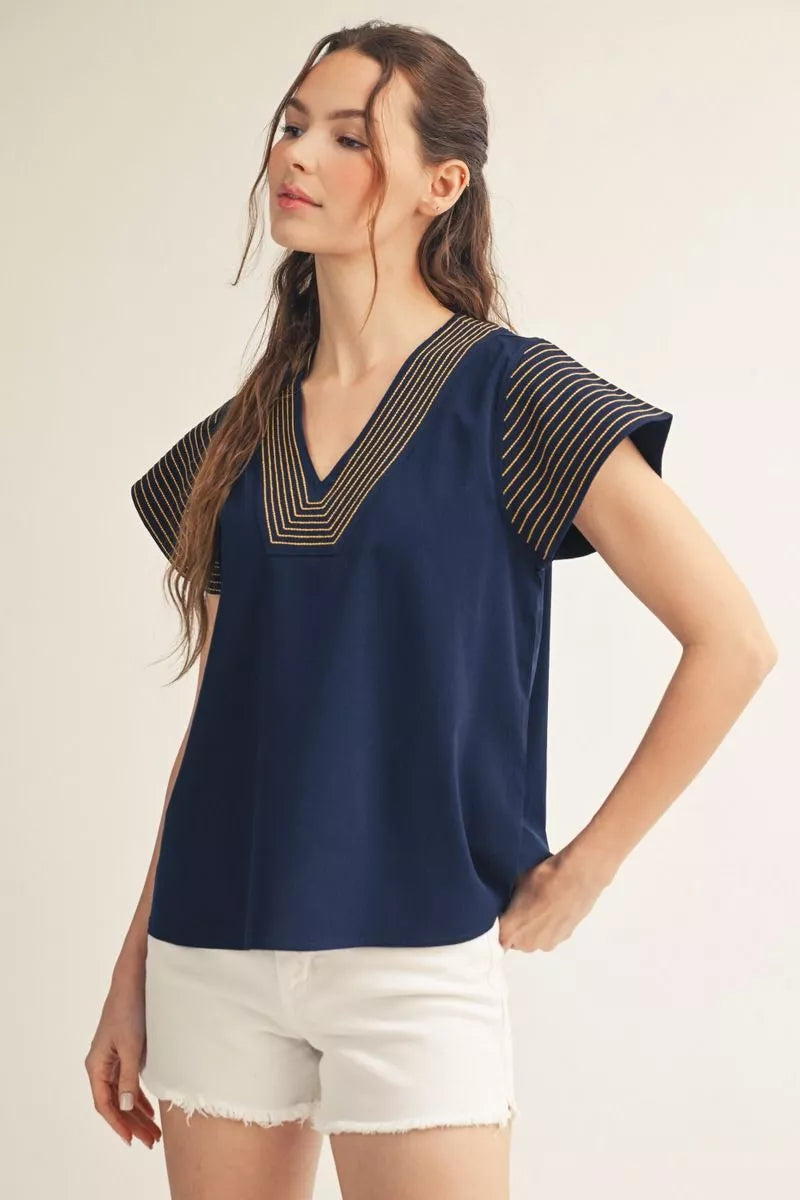 The Navy Horizon Stitch Top