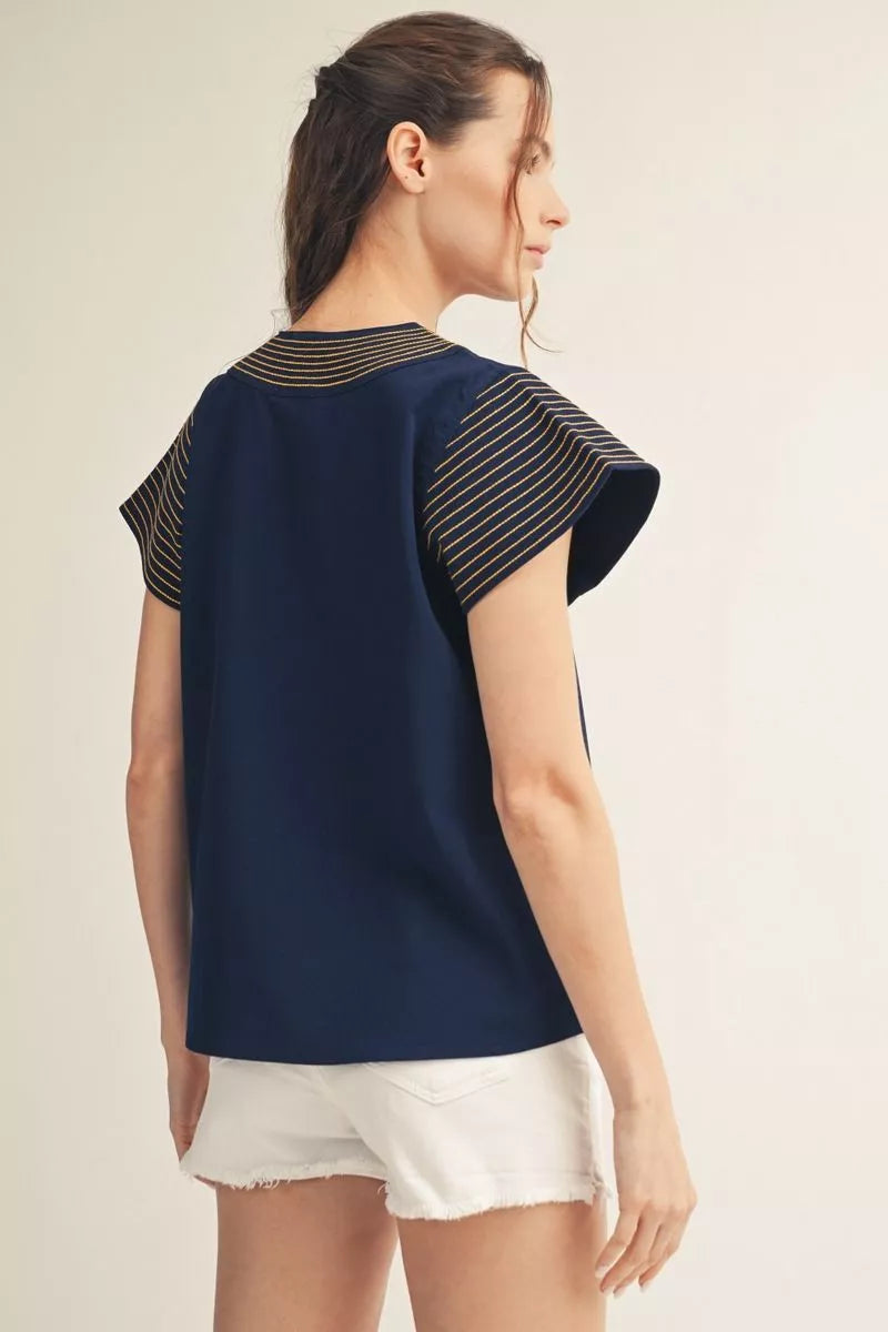 The Navy Horizon Stitch Top