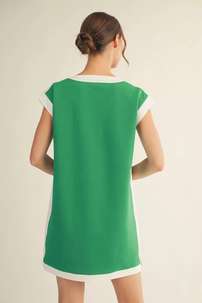 The Emerald Court V-Neck Shift Dress