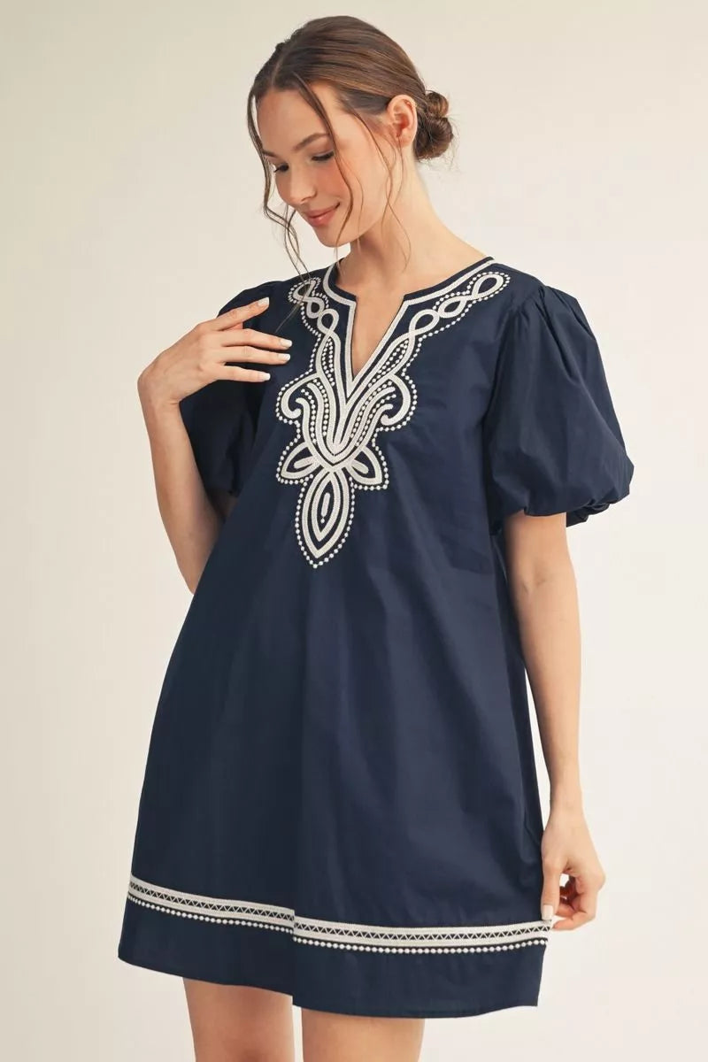 The Midnight Harbor Embroidered Dress