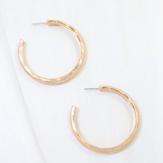 Caroline Hill - Hyde Park Hammered Hoop Earring Worn Gold