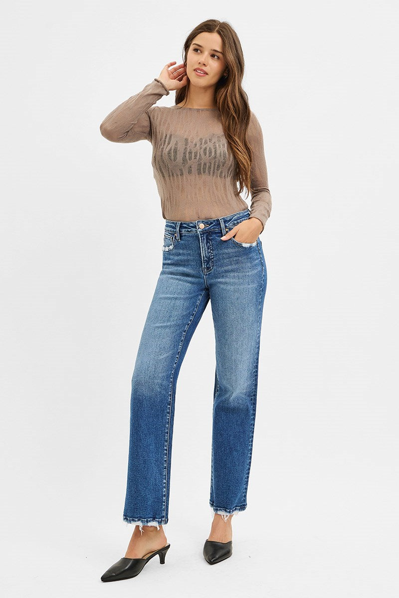 ***PREORDER RISEN JEANS***Tummy Control High Rise Straight Jeans