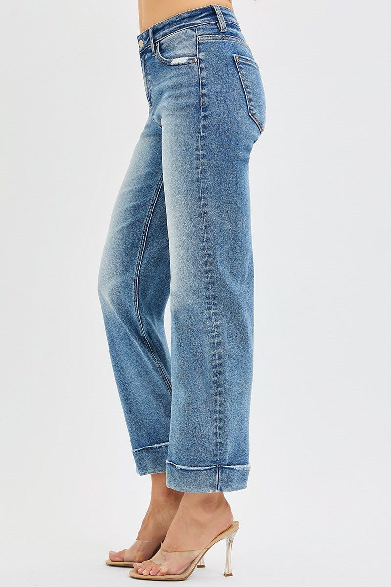 ***PREORDER RISEN JEANS***Mid Rise Crop Straight Cuffed Jeans