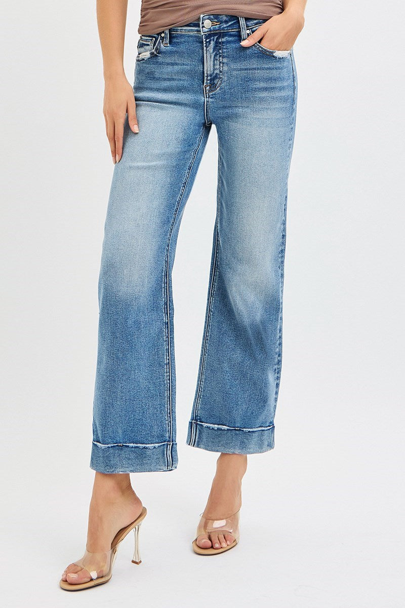 ***PREORDER RISEN JEANS***Mid Rise Crop Straight Cuffed Jeans