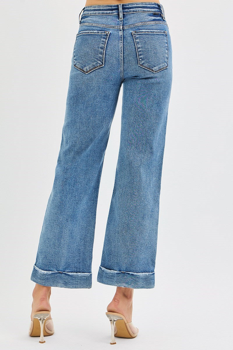 ***PREORDER RISEN JEANS***Mid Rise Crop Straight Cuffed Jeans