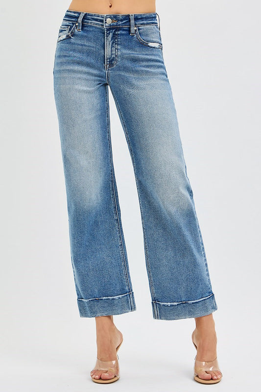 ***PREORDER RISEN JEANS***Mid Rise Crop Straight Cuffed Jeans