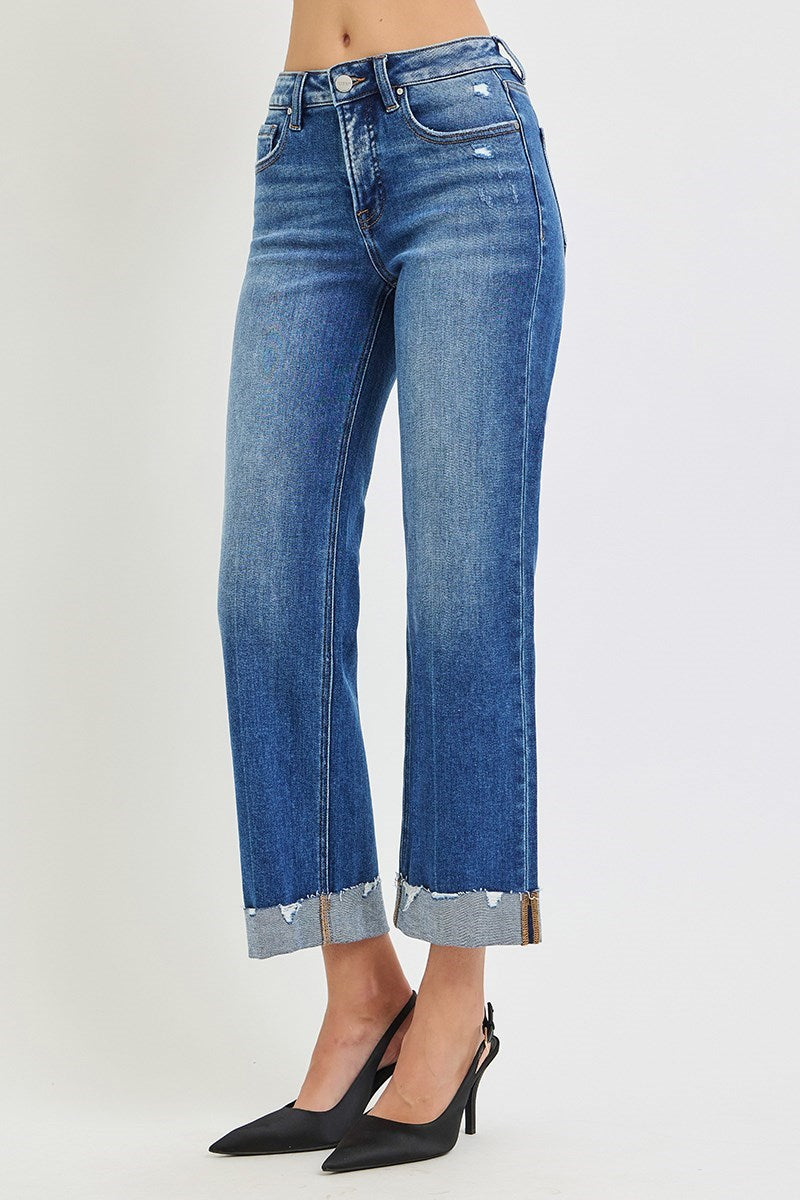 Risen Tummy Control Cuffed Straight Jeans