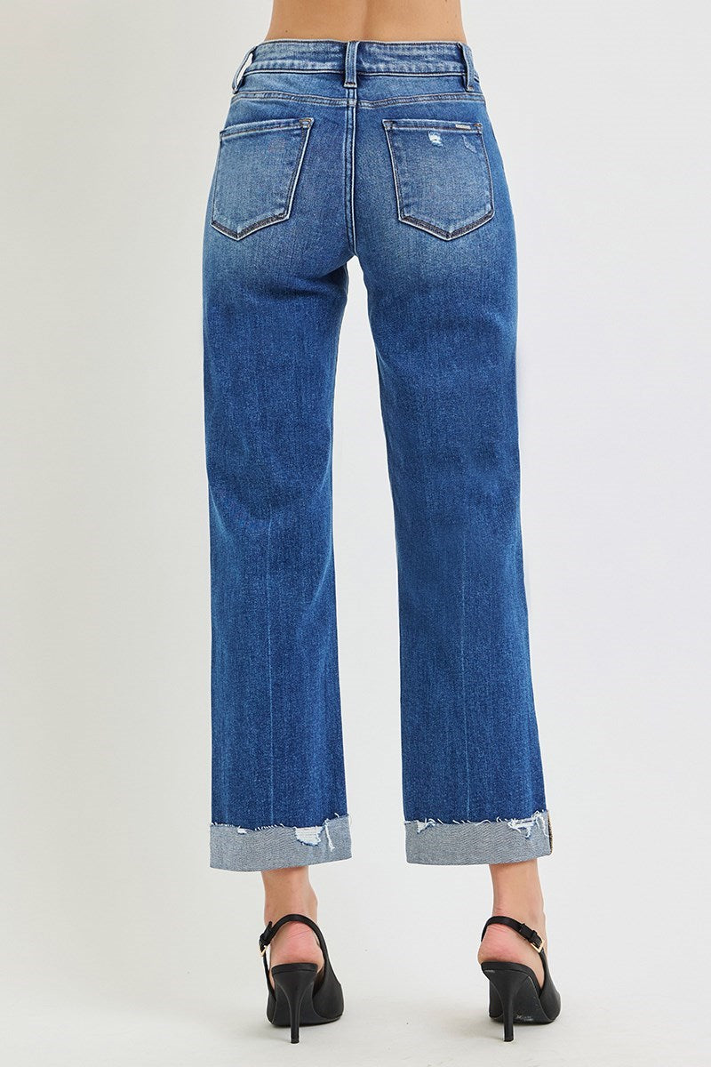 Risen Tummy Control Cuffed Straight Jeans