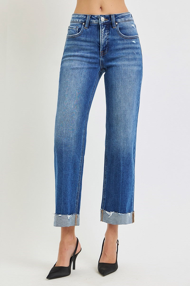 Risen Tummy Control Cuffed Straight Jeans