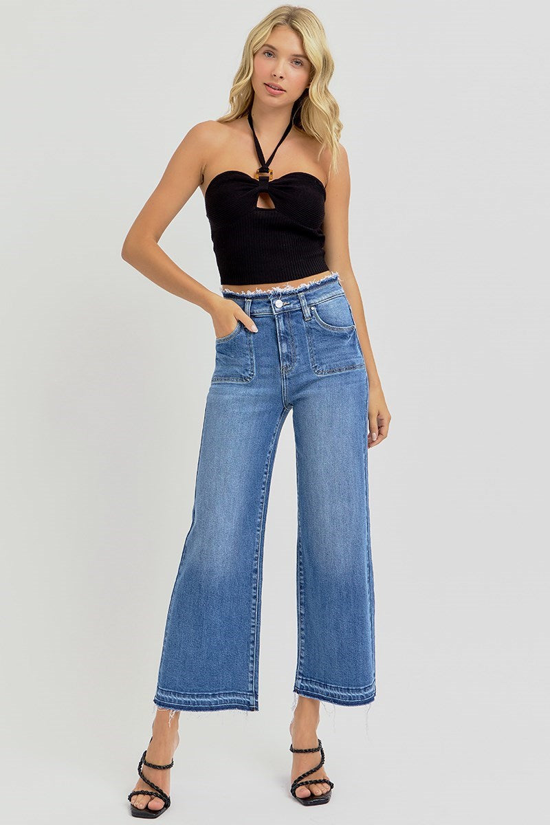 Risen Raw Edge High Rise Crop Jeans