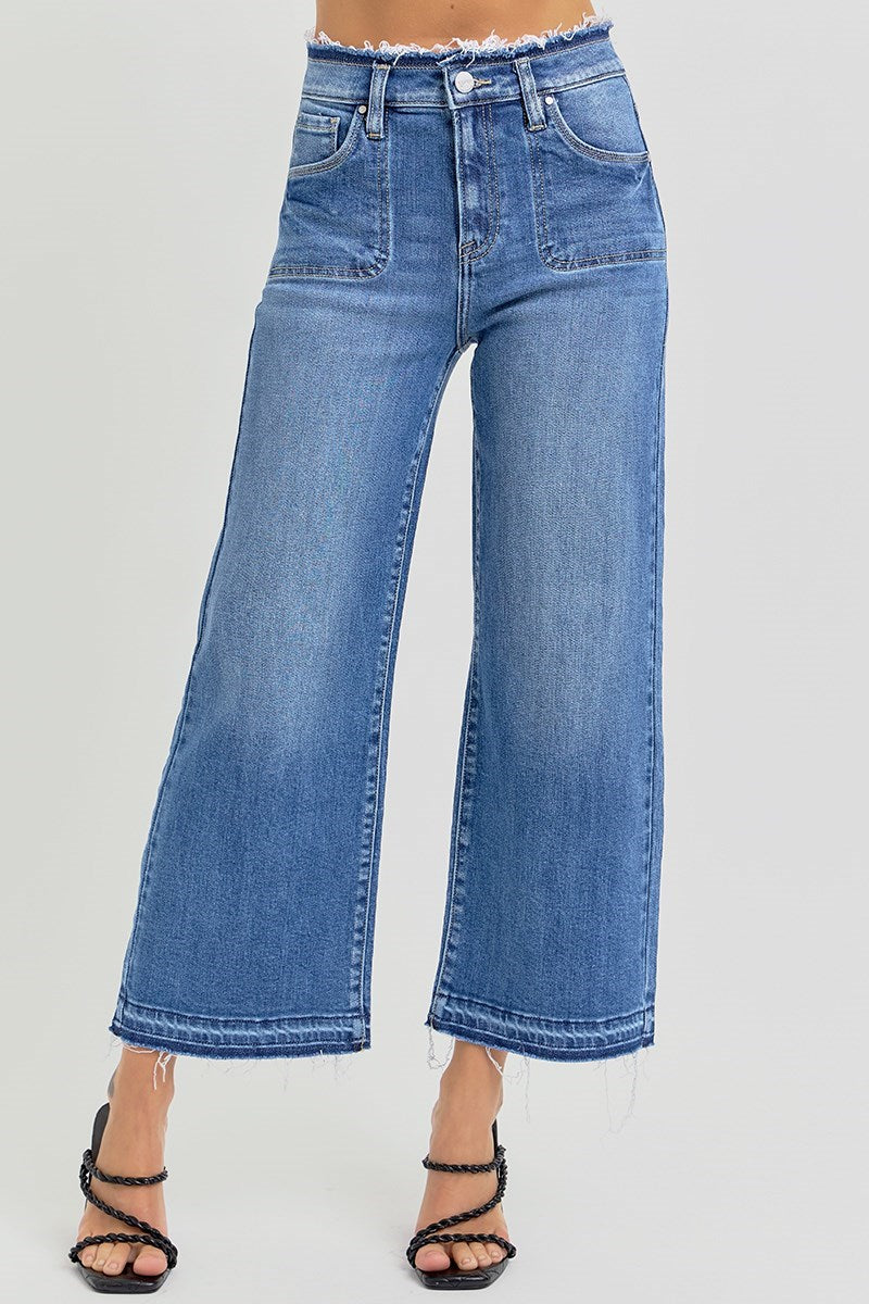 Risen Raw Edge High Rise Crop Jeans