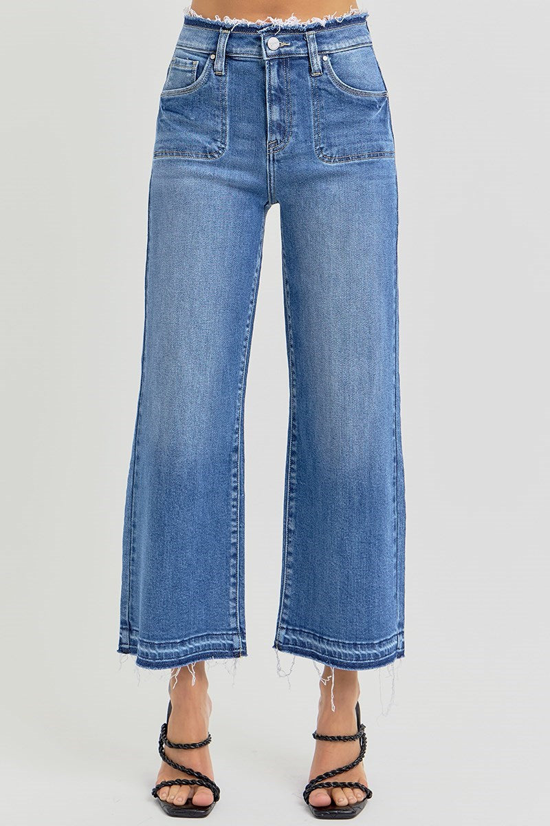 Risen Raw Edge High Rise Crop Jeans