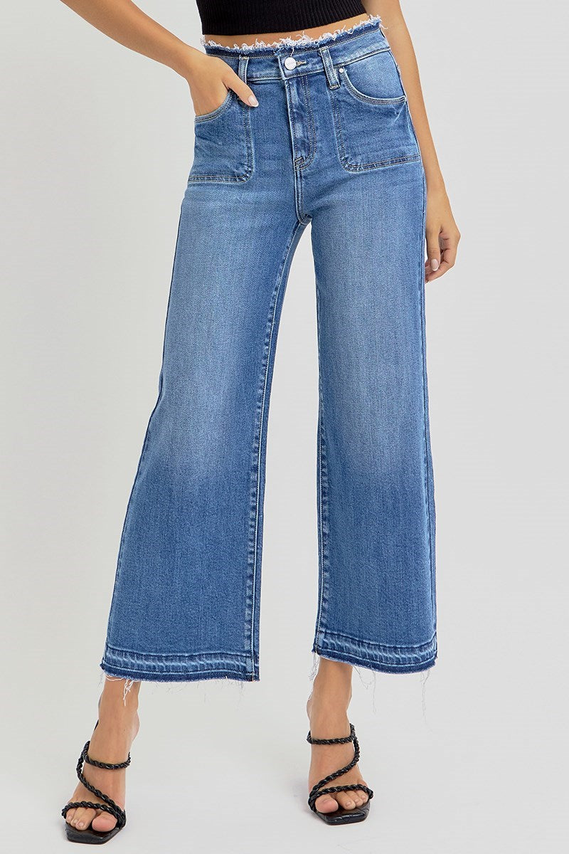 Risen Raw Edge High Rise Crop Jeans