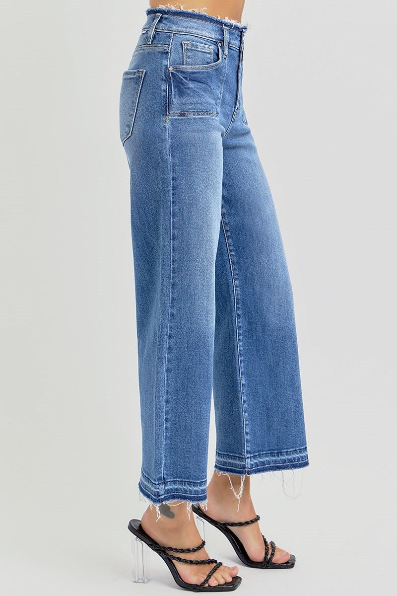 Risen Raw Edge High Rise Crop Jeans
