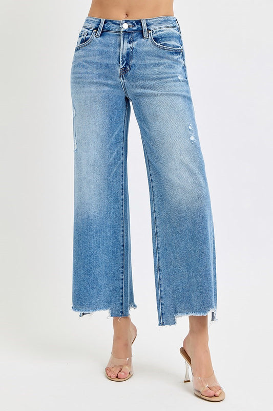 Risen High Rise Wide Leg Crop Jeans – Medium Wash