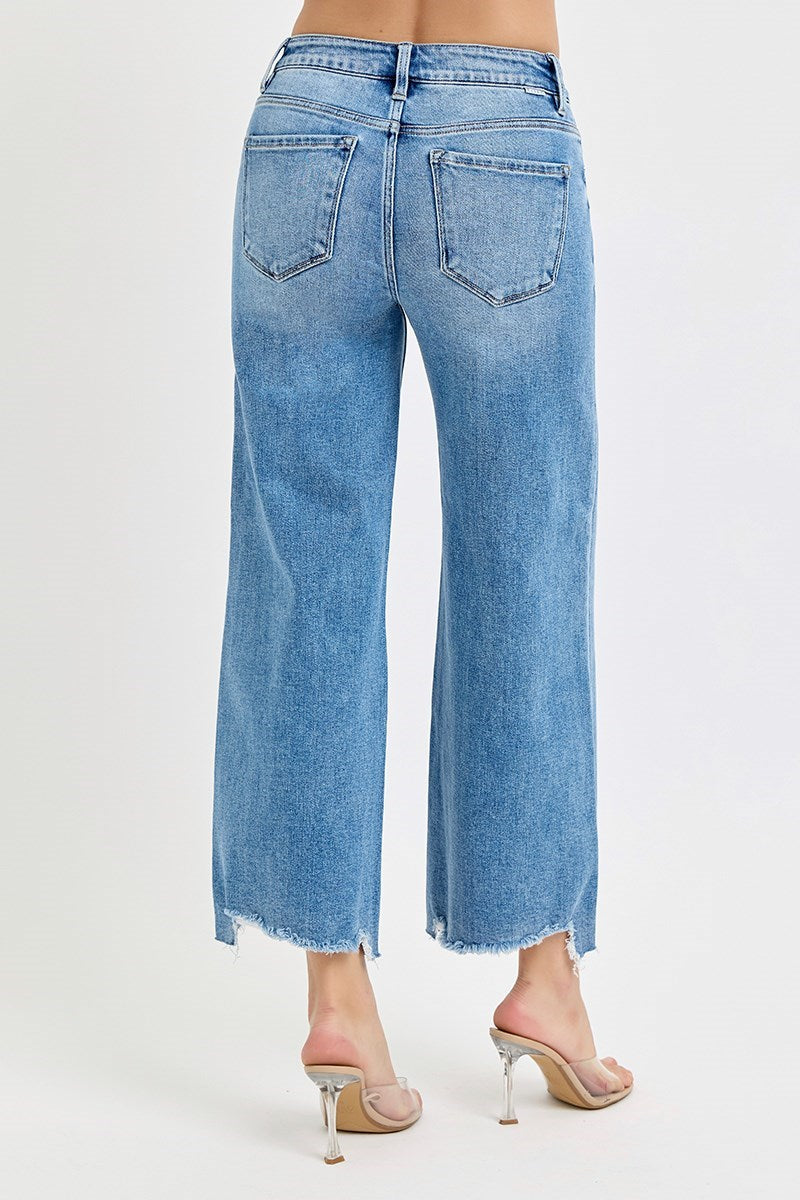 Risen High Rise Wide Leg Crop Jeans – Medium Wash