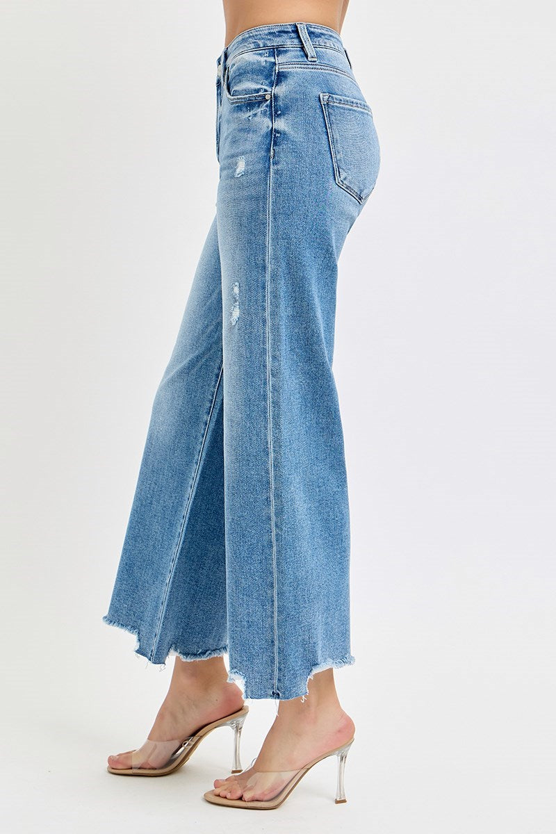 Risen High Rise Wide Leg Crop Jeans – Medium Wash