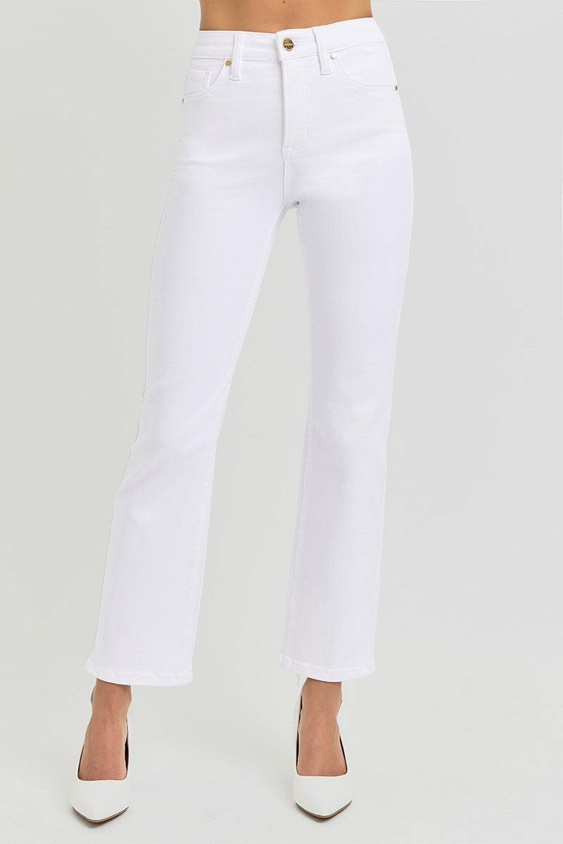 Risen Clean White Straight Crop Jeans