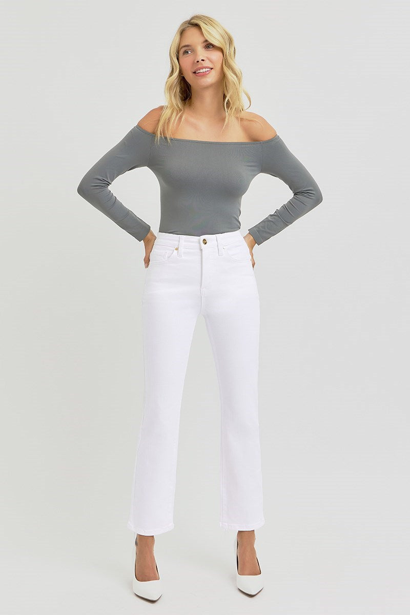 Risen Clean White Straight Crop Jeans