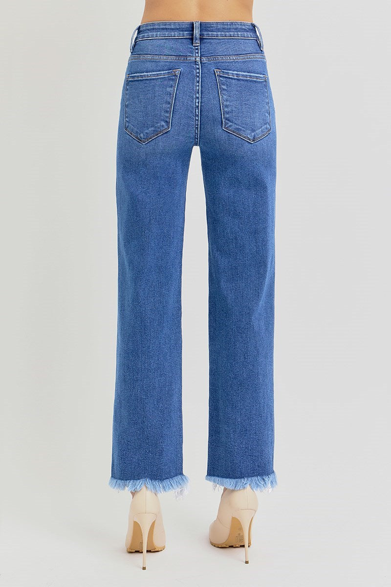 Risen Tummy Control High Rise Straight Leg Ankle Jeans