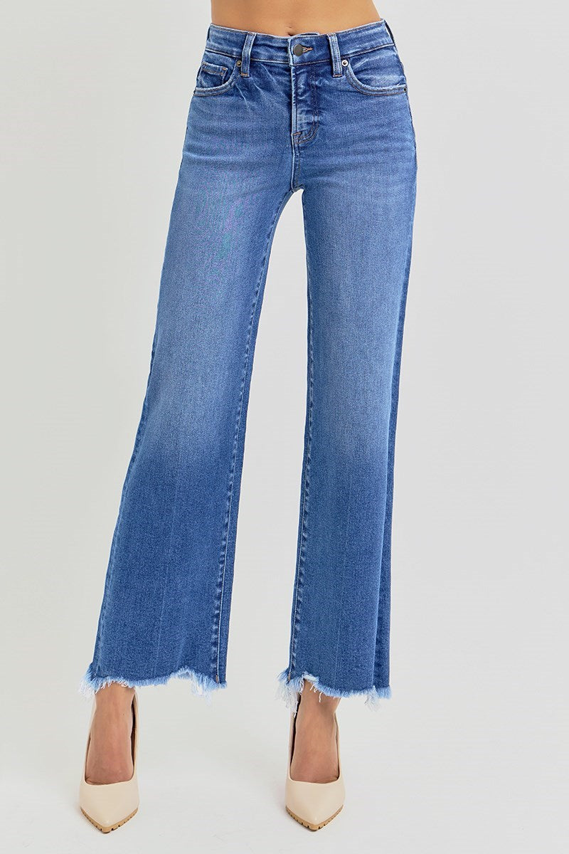 Risen Tummy Control High Rise Straight Leg Ankle Jeans