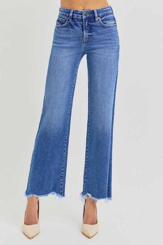 Risen Tummy Control High Rise Straight Leg Ankle Jeans