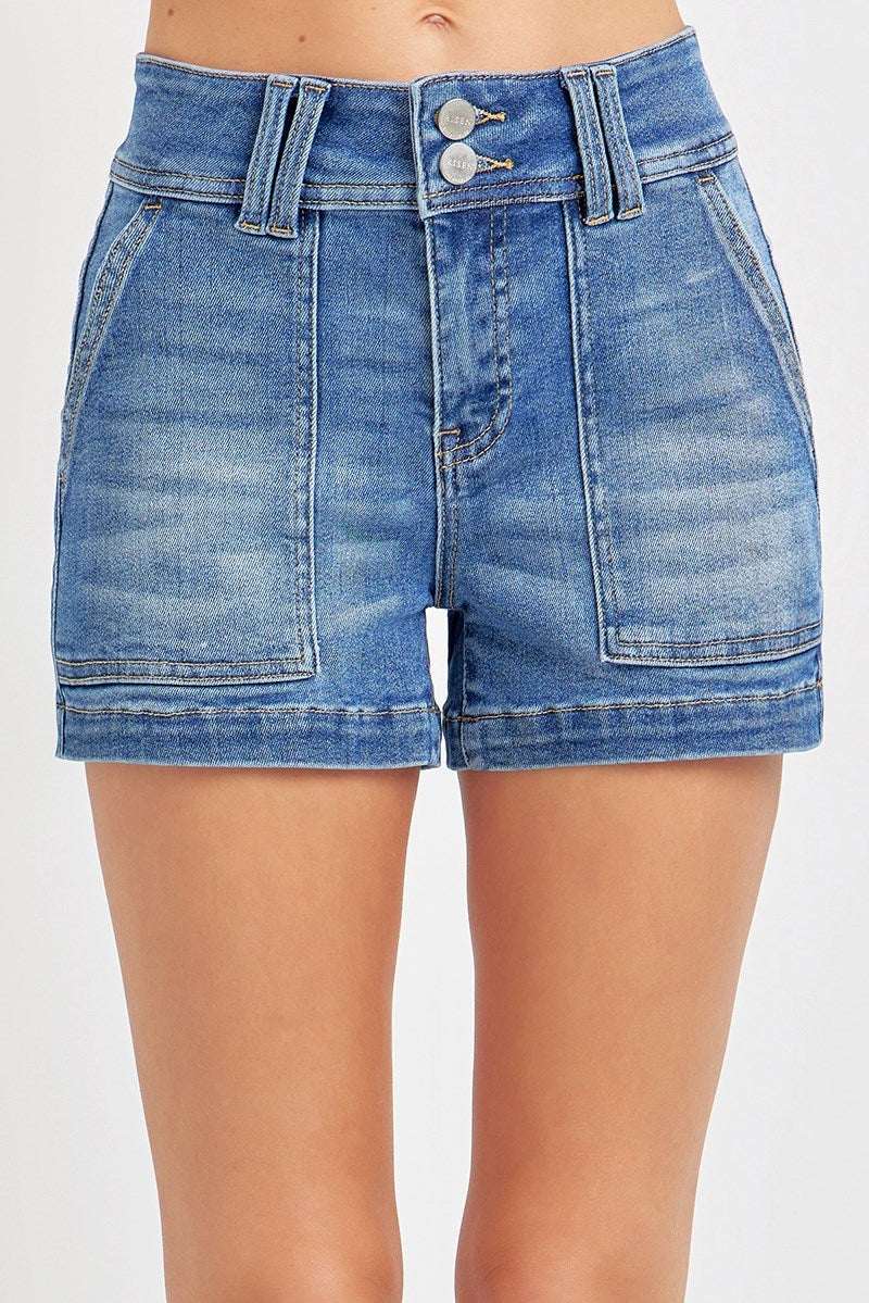 Risen High Rise Clean Cut Denim Shorts