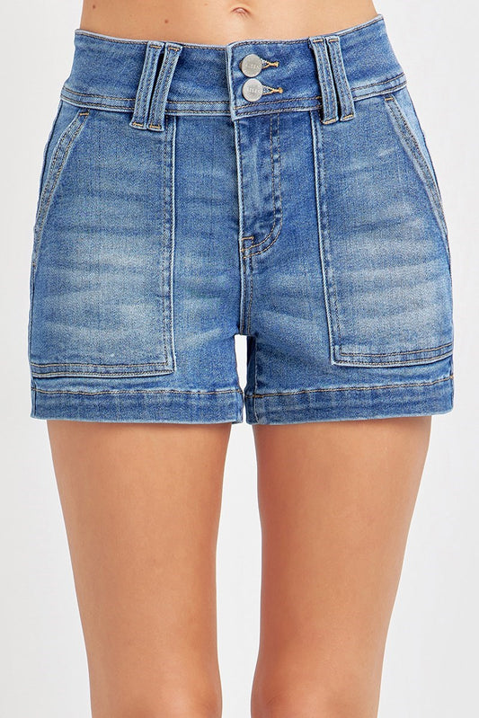 Risen High Rise Clean Cut Denim Shorts