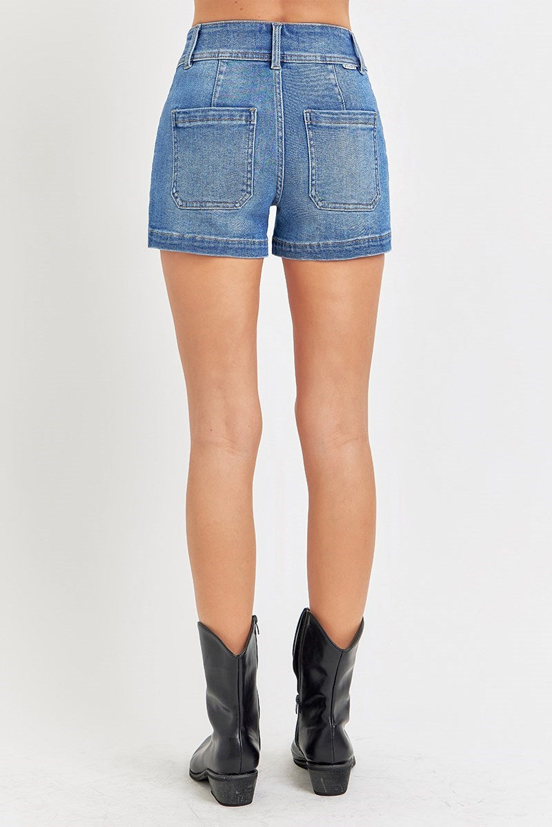 Risen High Rise Clean Cut Denim Shorts