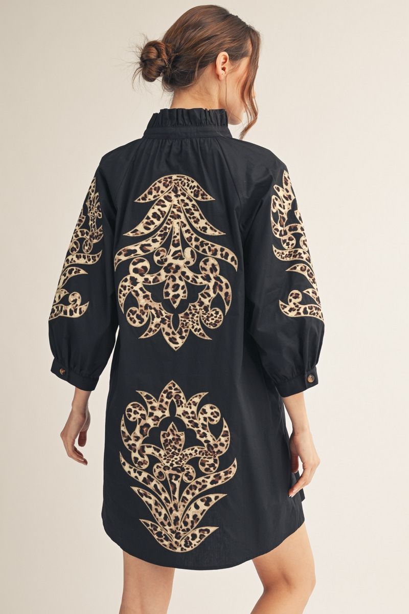 The Ellington Appliqué Dress – Black Leopard