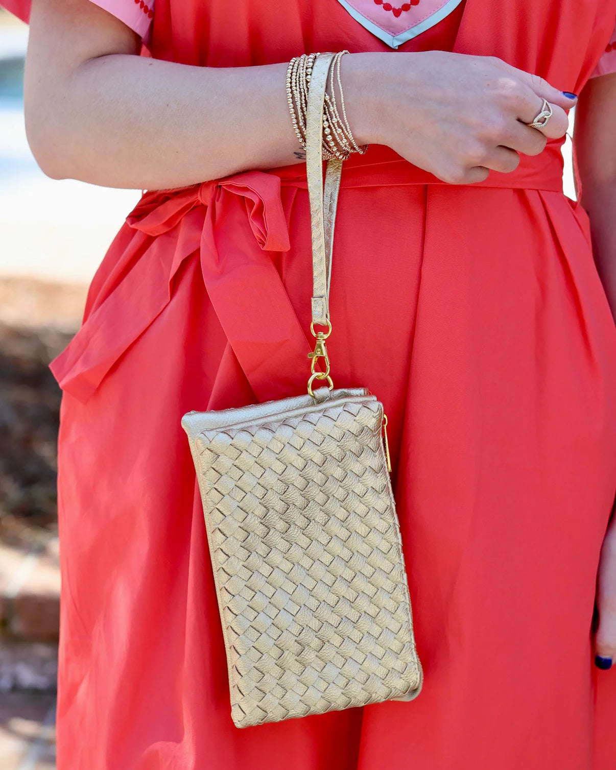 Caroline Hill Liz Crossbody Woven Gold